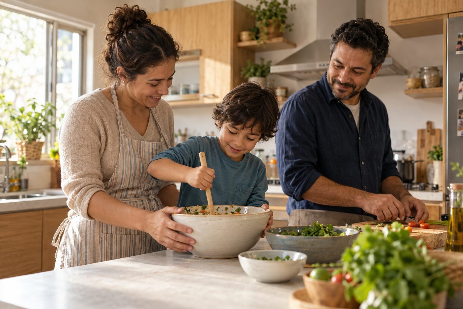 Una familia comparte un momento en la cocina. Imagen ilustrativa.